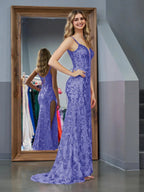 Purple Sheath Sequins Long Prom Dress with Slit by KissProm