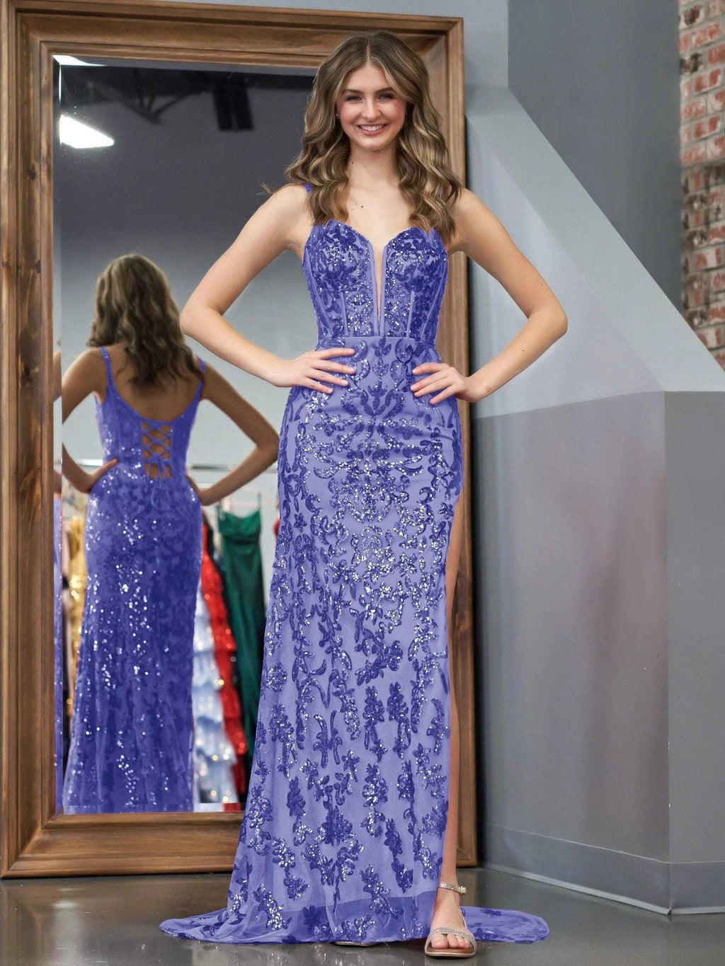 Purple Sheath Sequins Long Prom Dress with Slit by KissProm