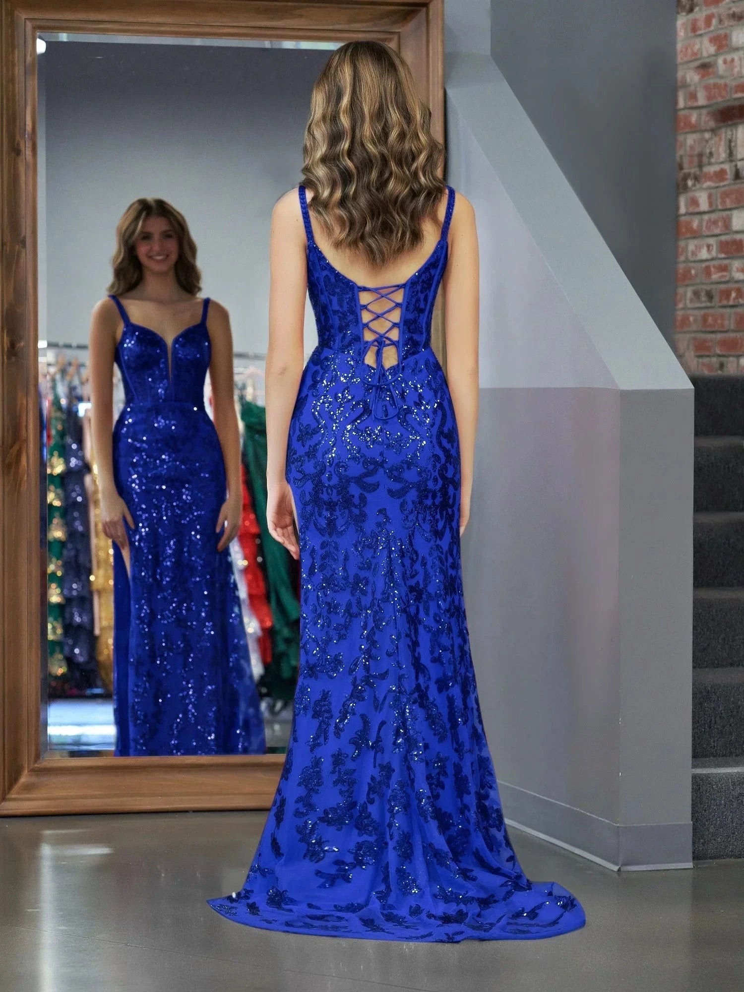 Sparkly Blue Sheath Sequins Long Prom Dress with Slit by KissProm
