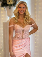 Eseld | Mermaid Sweetheart Pink Satin Long Prom Dresses With Split by KissProm
