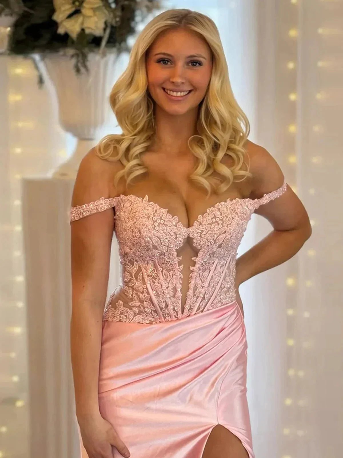 Eseld | Mermaid Sweetheart Pink Satin Long Prom Dresses With Split by KissProm
