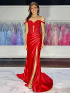 Eseld | Mermaid Sweetheart Pink Satin Long Prom Dresses With Split by KissProm