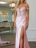 Eseld | Mermaid Sweetheart Pink Satin Long Prom Dresses With Split by KissProm