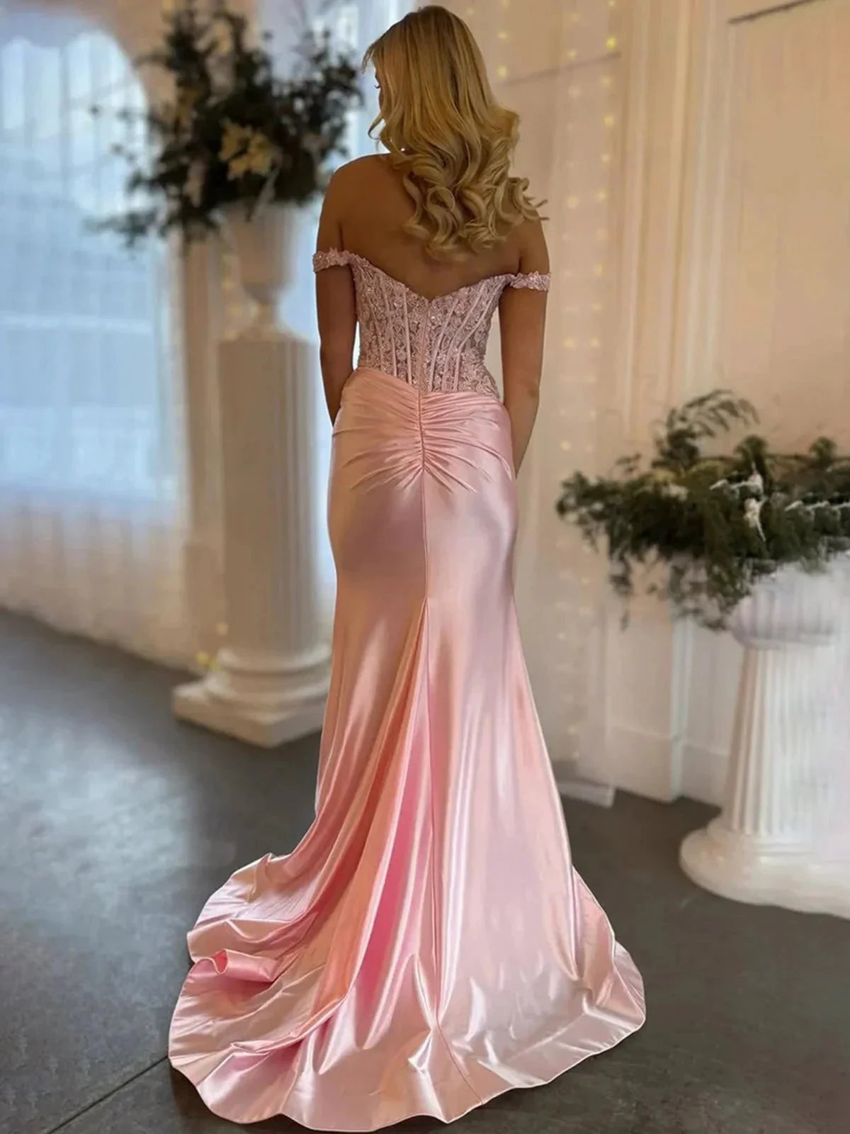 Eseld | Mermaid Sweetheart Pink Satin Long Prom Dresses With Split by KissProm