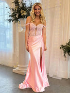 Eseld | Mermaid Sweetheart Pink Satin Long Prom Dresses With Split by KissProm