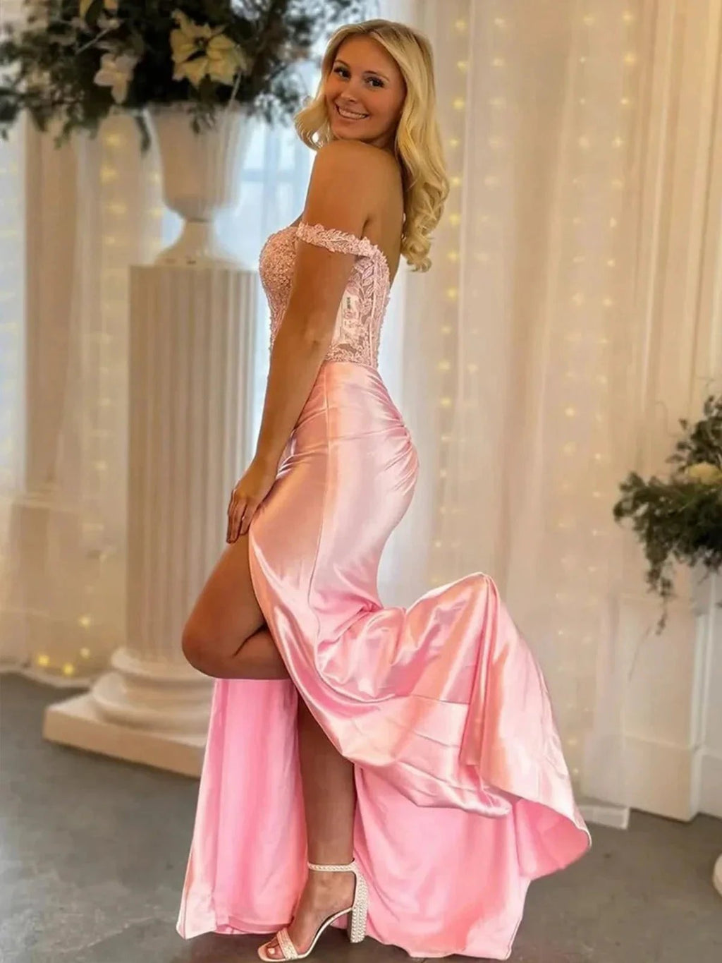 Eseld | Mermaid Sweetheart Pink Satin Long Prom Dresses With Split by KissProm