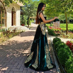Abendkleider lang grün | Abendmode Ballkleid mit Spitze
