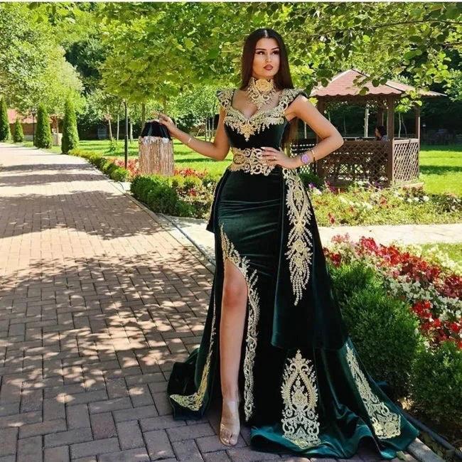 Abendkleider lang grün | Abendmode Ballkleid mit Spitze