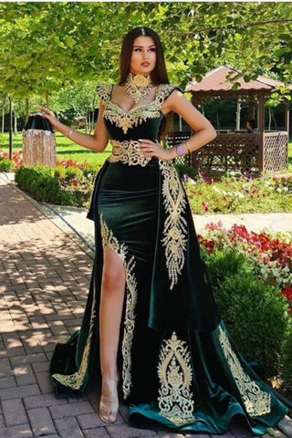 Vestidos de noche largos verdes | Vestido de fiesta de noche con encaje