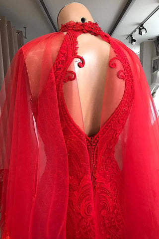 Vestidos de noche Vestido largo de cóctel de encaje rojo 