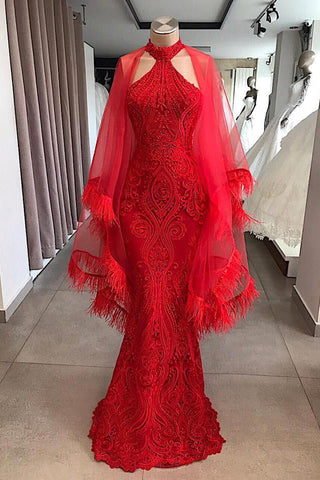 Vestidos de noche Vestido largo de cóctel de encaje rojo 