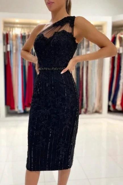Evening Dresses Short Black Cocktail Dresses with Lace by misshow.com