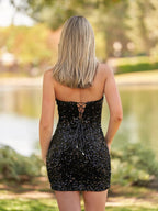 Sweetheart Black Sequin Short Homecoming Dresses by Kissprom