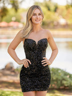Sweetheart Black Sequin Short Homecoming Dresses by Kissprom