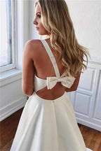 Excellent Long A-line Straps Bow Backless Wedding Dresses with Pockets by BIZTUNNEL