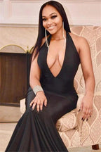 Excellent Long Mermaid Halter Open Back Black Prom Dress by BIZTUNNEL
