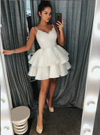 A-line V-neck Lace Sleeveless Short Homecoming Dress by BIZTUNNEL