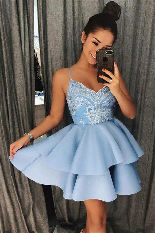 A-line V-neck Lace Sleeveless Short Homecoming Dress by BIZTUNNEL