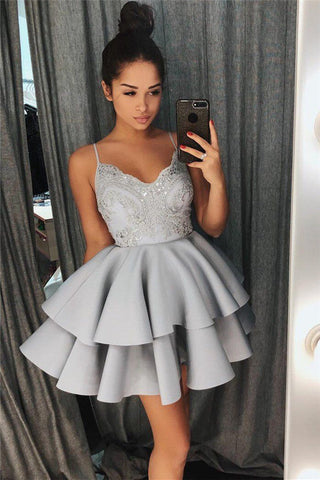 A-line V-neck Lace Sleeveless Short Homecoming Dress