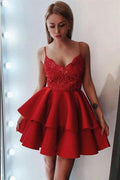 A-line V-neck Lace Sleeveless Short Homecoming Dress by BIZTUNNEL