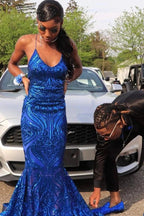 Exquisite Blue Sequins Lace Sleeveless Floor-length Mermaid Prom Dresses by misshow.com