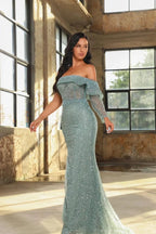 Exquisite Floor Length Long Sleeves Mermaid Sequined Prom Dress with Split by misshow.com