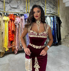 Exquisite Floor Length Sweetheart Sleeveless Mermaid Burgundy Prom Dress with Appliques by misshow.com