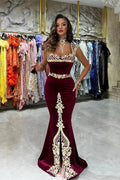 Exquisite Floor Length Sweetheart Sleeveless Mermaid Burgundy Prom Dress with Appliques by misshow.com