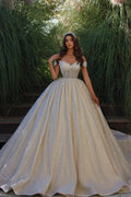 Exquisite Floor Length Sweetheart Sleeveless Off-The-Shoulder A-Line Lace Wedding Dress with Ruffles by misshow.com