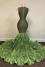 Exquisite Green V-neck Sequins Sleeveless Floor-length Mermaid Prom Dresses by misshow.com