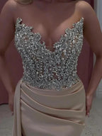 Exquisite Long Champagne Mermaid Strapless Jewels Prom Dress by misshow.com