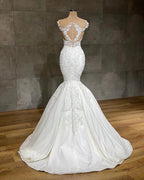 Exquisite Long Lace V-neck Sleeveless Mermaid Wedding Dresses by BIZTUNNEL