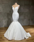 Exquisite Long Lace V-neck Sleeveless Mermaid Wedding Dresses by BIZTUNNEL