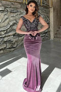 Exquisite Purple Sequins V-neck Sleeveless Floor-length Prom Dresses by misshow.com