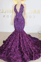 Exquisite Purple V-neck Sequins Sleeveless Floor-length Mermaid Prom Dresses by misshow.com