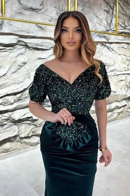 Exquisite Sequins V-neck Short Sleeve Floor-length Prom Dresses by misshow.com