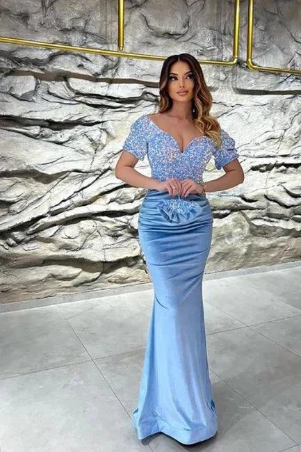 Exquisite Sequins V-neck Short Sleeve Floor-length Prom Dresses by misshow.com