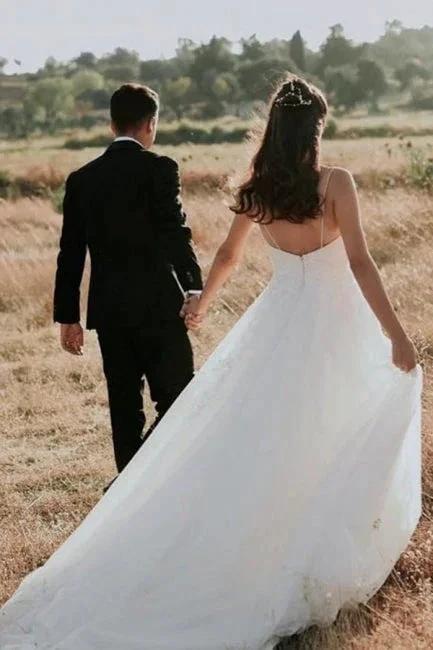 Exquisite Spaghetti Strap Sleeveless A-Line Floor-Length Lace Wedding Dresses by misshow.com