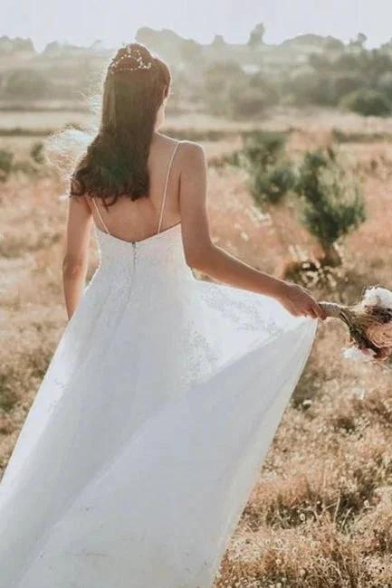 Exquisite Spaghetti Strap Sleeveless A-Line Floor-Length Lace Wedding Dresses by misshow.com