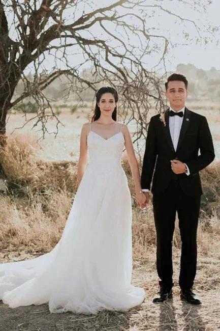 Exquisite Spaghetti Strap Sleeveless A-Line Floor-Length Lace Wedding Dresses by misshow.com
