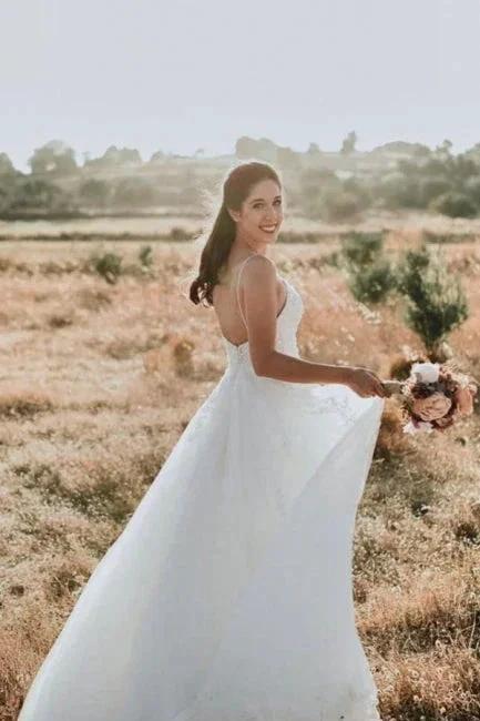Exquisite Spaghetti Strap Sleeveless A-Line Floor-Length Lace Wedding Dresses by misshow.com