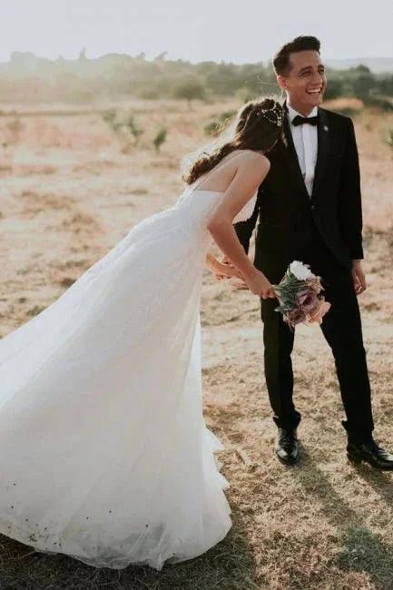 Exquisite Spaghetti Strap Sleeveless A-Line Floor-Length Lace Wedding Dresses by misshow.com