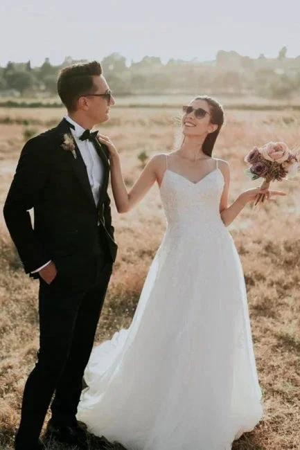 Exquisite Spaghetti Strap Sleeveless A-Line Floor-Length Lace Wedding Dresses by misshow.com