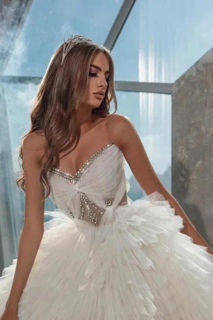 Extravagant A-line Princess Sleeveless Wedding Dresses With Crystal by misshow.com