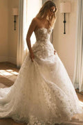 Extravagant Long A-line Lace Sweetheart Strapless Wedding Dress by misshow.com