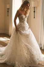 Extravagant Long A-line Lace Sweetheart Strapless Wedding Dress by misshow.com
