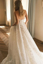 Extravagant Long A-line Lace Sweetheart Strapless Wedding Dress by misshow.com