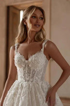 Extravagant Long Ivory A-line Princess Spaghetti Straps Lace Tulle Wedding Dress by misshow.com