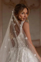 Extravagant Long Ivory A-line Princess Spaghetti Straps Lace Tulle Wedding Dress by misshow.com