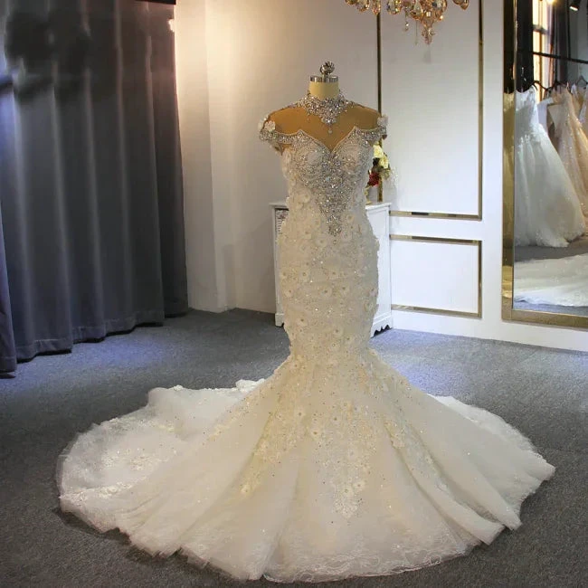 Extravagant wedding dresses mermaid | Wedding dress with lace by misshow.com